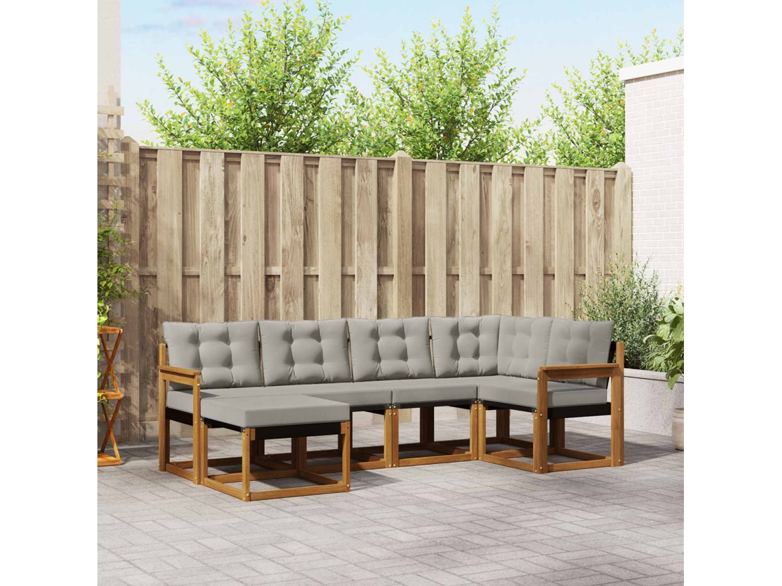 Vidaxl Conjunto De Sofás Para Exterior 6 Pcs Cinza Natural E Claro