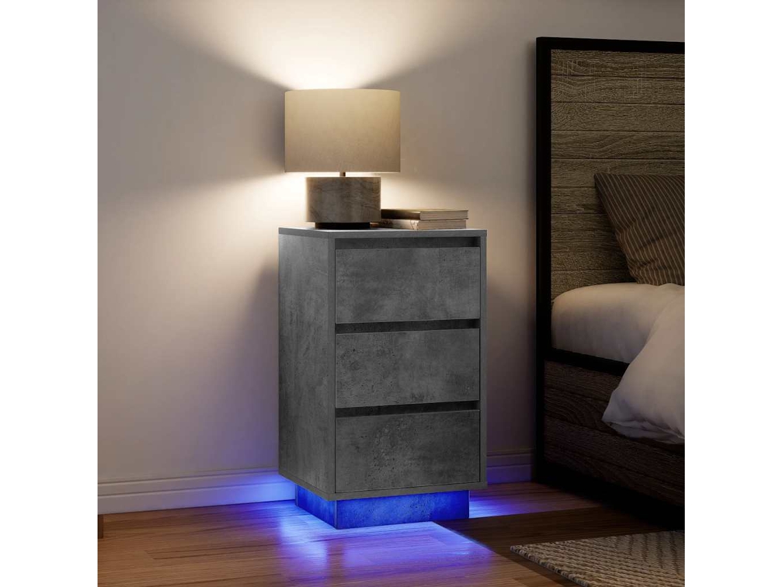 Vidaxl Mesa De Cabeceira Com Luzes Led 38x34x65 Cm Cinzento-cimento