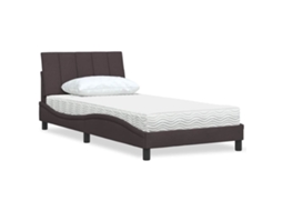 Cama De Solteiro | Camas Para Quarto | Cama Com Colchão Hanko 100x200 Cm Tecido Castanho-escuro