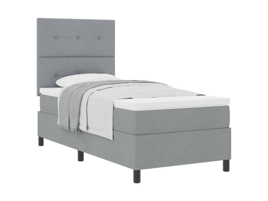 Cama De Solteiro | Camas Para Quarto | Cama Box Com Colchão Cinzento-claro 80 X 200 Cm Tecido