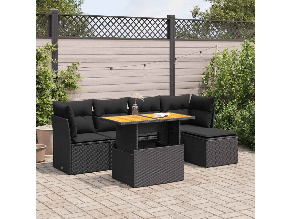 Vidaxl 6 Pcs Conjunto Sofás De Jardim C/ Almofadões Vime Pe Preto