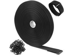 Fita Velcro Preta 10m X 2cm com 50 Fivelas, Corte Livre, Organiza Cabos ZYBLSSBB