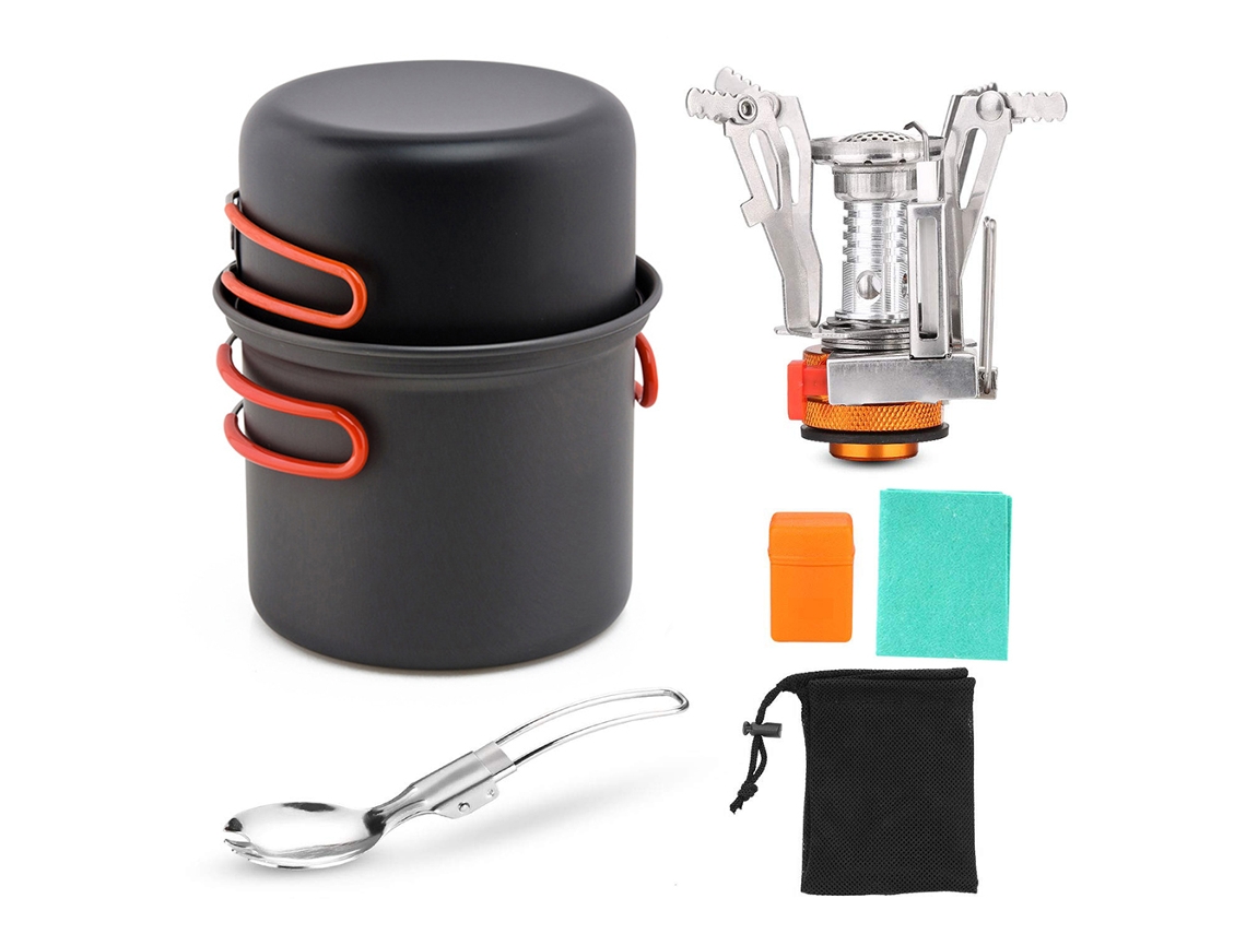 Conjunto de Cozinha de Camping com Fogão e Talheres
