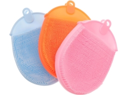 Escovas De Banho Silicone Macias E Relaxantes, Conjunto De 3, Azuis, Para Massagem Corporal E Limpeza Facial, Cor