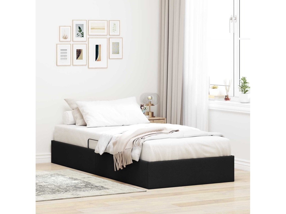 Vidaxl Estrutura De Cama Ottoman Preto 100 X 200 Cm Tecido