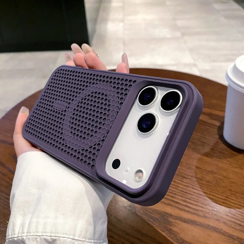 (roxo Escuro, Iphone 13 Pro) Capa Para Celular Com Design Em Malha Perfurada Para Dissipação De Calor, Compatível Com Magsafe.
