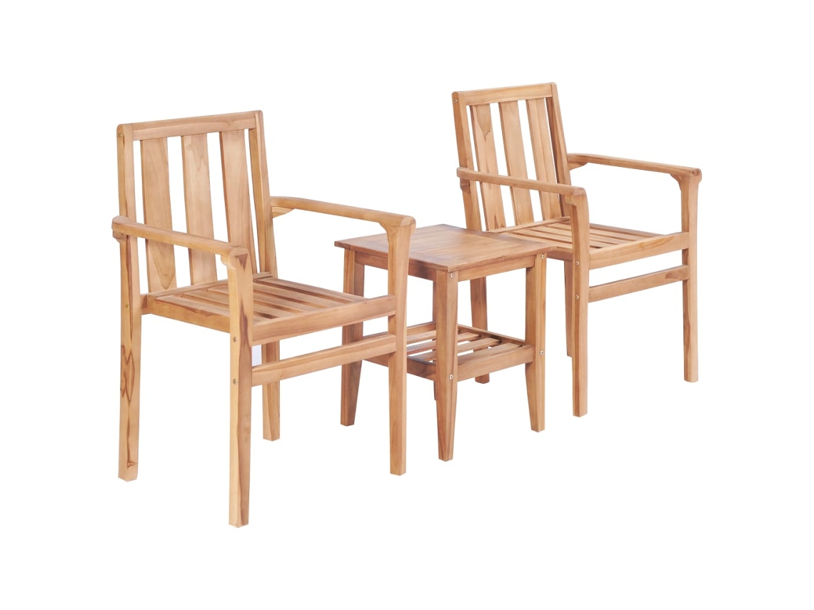 Vidaxl 3 Pcs Conjunto De Bistrô Teca Maciça