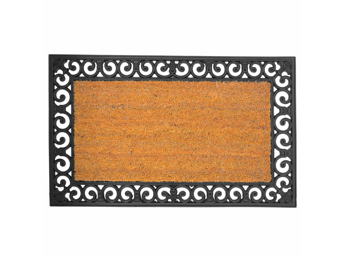 Capacho De Fibra De Coco Com Base Pvc Natural E Preto
