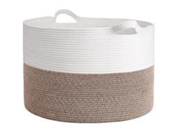 Cesta Multiuso Chique, Cesta De Armazenamento Em Algodão Natural Com Reforço Duplo Para Decoração De Casa, Design Antirriscos E Material Macio, Alças