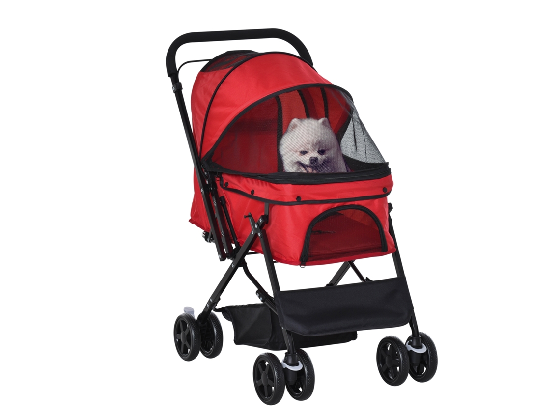 Carrinho Transportador para Cães e Gatos em Tecido Oxford, 76,5x52x95 Cm, Vermelho
