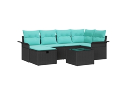 Maison Exclusive - Conjunto De Sofá De Jardim 7 Pcs Preto E Turquesa Vime Pe
