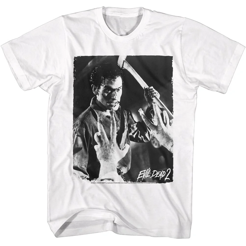 Unisex Adult T-shirt Rockinstone Evil Dead Ash With Axe White Sizem