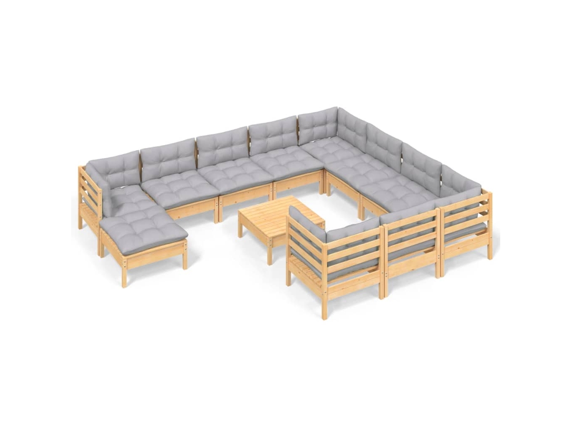 Conjunto de 12 Lounge de Jardim com Almofadões Cinza Pinho MAISON EXCLUSIVE