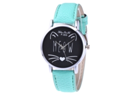 Relógio de Pulso Quartz Unissex com Pulseira de Couro Padrão de Gato Presente Mint