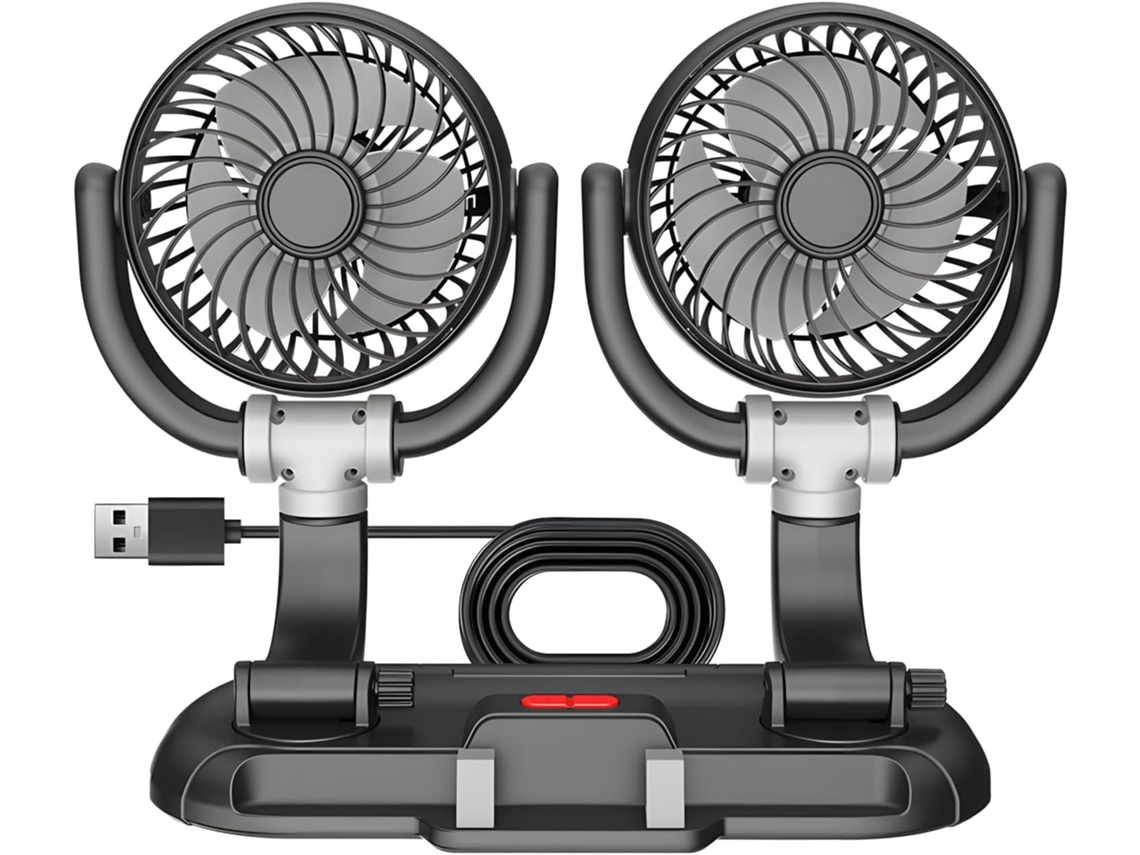 Ventilador Veicular De Duas Cabeças Com Rotação Completa E Suporte Integrado Para Celular, Ideal Para Uso No Painel Ou