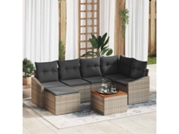 Vidaxl Conjunto De Sofá De Jardim 7 Unid. Cinzeto Vime Pe