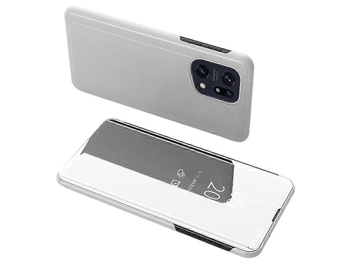 Compre Para Oppo Find X5 Pro Bookstyle View Window Espelho Galvanizado Suporte Case Couro Pu Corpo Inteiro Capa Flip Fólio Protetora Prata