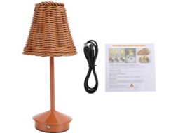 Abajur de mesa em rattan, luz de leitura LED recarregável com 3 temperaturas de cor, controle por toque.