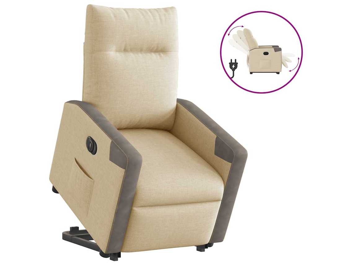 Vidaxl Poltrona Reclinável Elevatória Elétrica Tecido Cor Creme
