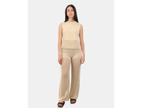 Calças De Mulher Mc2 Saint Barth Knitted Flared Mid Rise Crochet Algodão Bege (l)