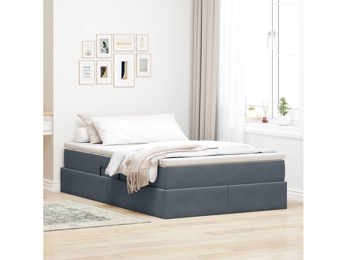Vidaxl Cama Com Arrumação E Colchão Cinza Escuro 120 X 200 Cm Veludo