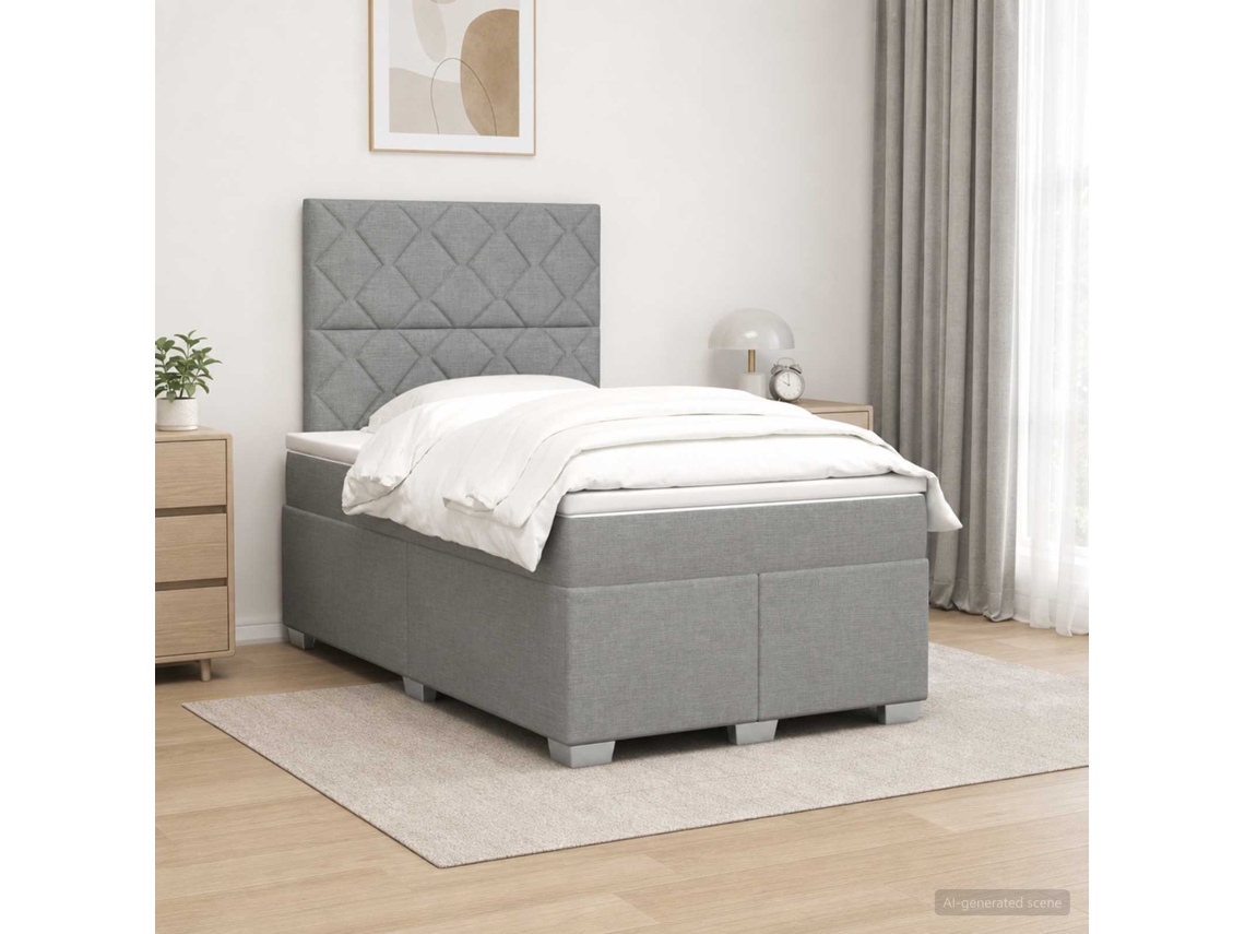 Vidaxl Cama Box Spring Com Colchão Cinzento-claro 120 X 190 Cm Tecido