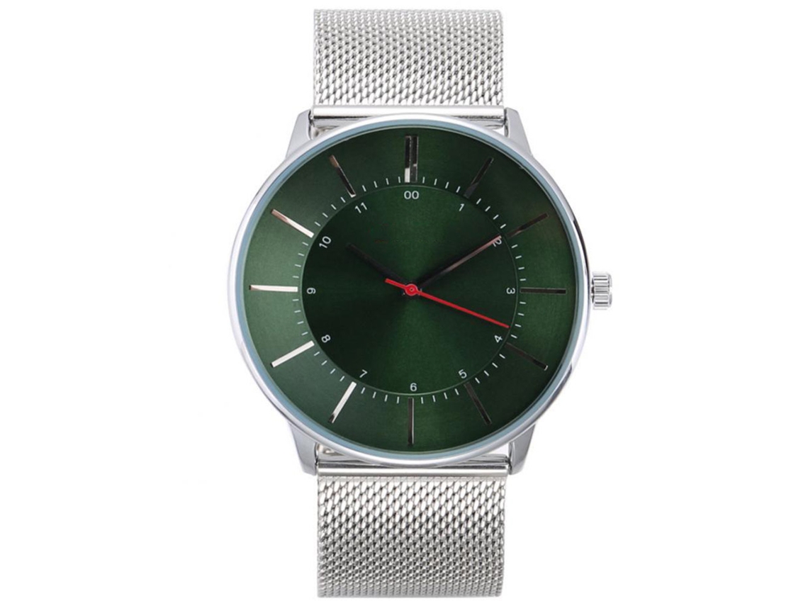 Relógio de pulso masculino analógico em liga metálica com mostrador redondo e movimento de quartzo (branco e verde)