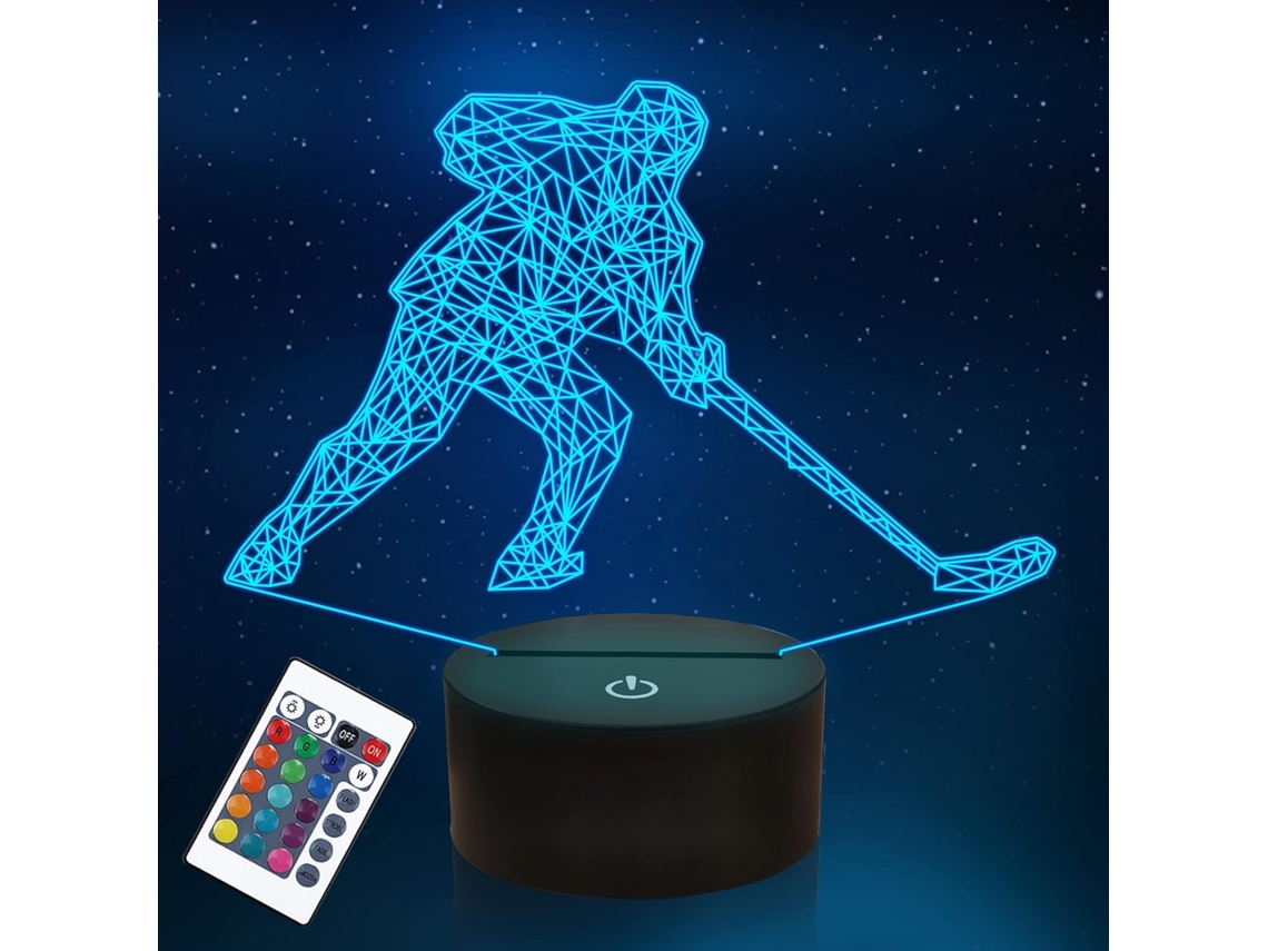 Luminária Noturna 3d de Jogador Hóquei para Crianças, Lâmpada de Mesa Sensível Ao Toque com 16 Leds Que Mudam Cor BRILVIBERA
