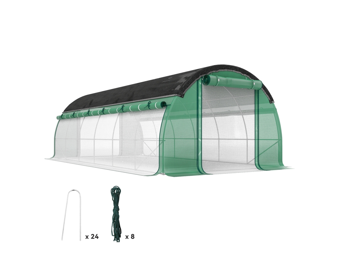 Estufa De Verde 6 X 3 2 M Com Proteção Solar, Paredes Laterais Enroláveis, Cobertura Plástica, Estrutura Aço,