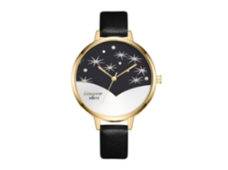 Relógio Feminino Analógico de Quartzo com Pulseira de Couro Pu Slim Preto Zhoulianfa