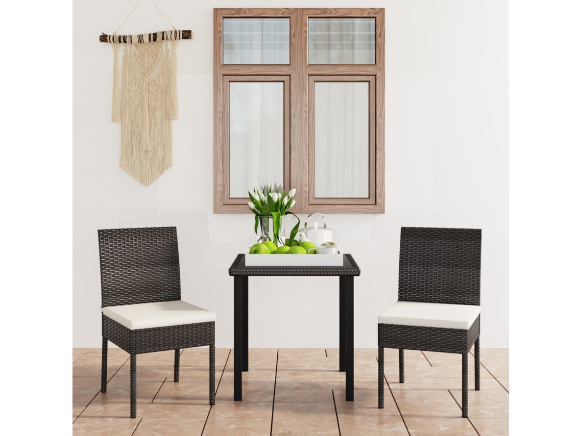 Conjunto De 3 Peças De Jantar Para Jardim Vime Pe Preto Dkd Home Decor