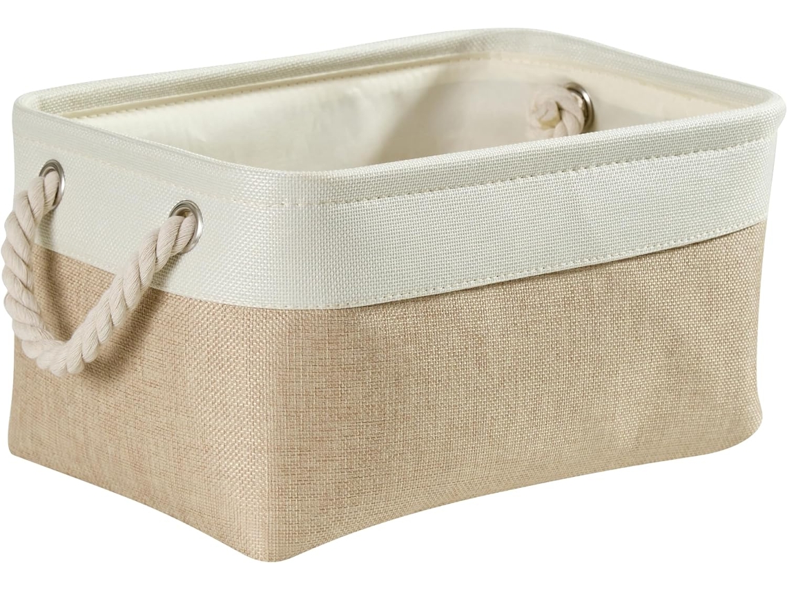 Cestos Organizadores De Tecido Dobráveis - Pequeno Armário - Cesto Com Corda Para Brinquedos - Guarda-roupa (caqui Claro/branco)