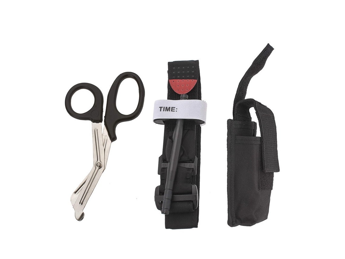 Torniquete Tático 65cm com Manivela Aplicação com 1 Mão, Alça de Metal Reforçada, Marcação Horária Preto HEXINYIGJLY