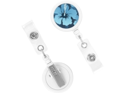 Porta Crachá Retrátil Reforçado, Com Carretilhas Azul Hibisco Porta Crachá Reforçado Chaveiro