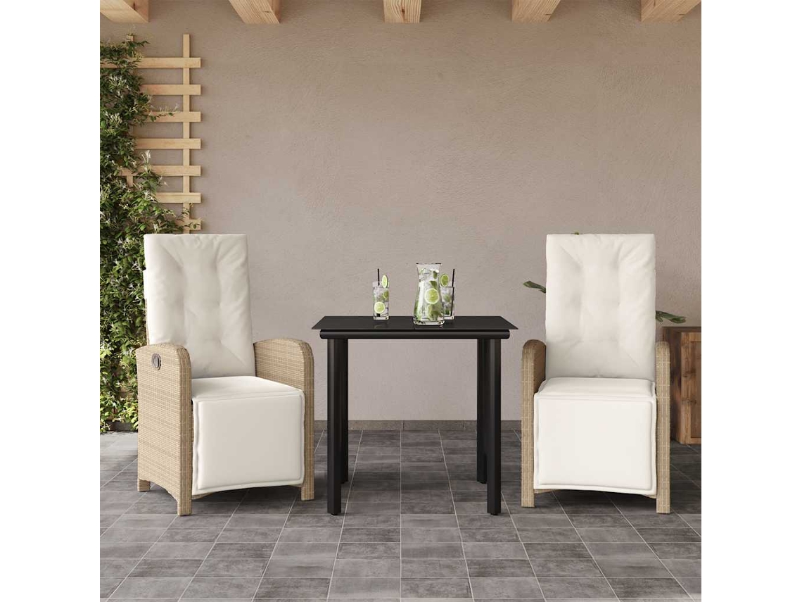 Vidaxl 3 Pcs Conjunto Bistrô Com Almofadões Vime Pe Bege