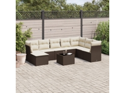 Vidaxl 9 Pcs Conjunto Sofás P/ Jardim C/ Almofadões Vime Pe Castanho