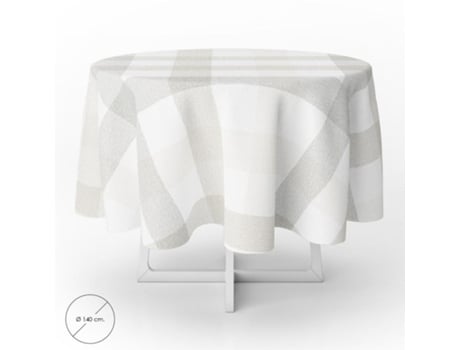Mantel hule redondo cuadros beige impermeable antimanchas pvc ø 140 cm. uso interior y exterior