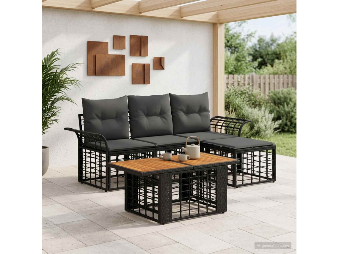 Vidaxl Conjunto De Sofá De Jardim 5 Unid. Preto E Cinza Escuro Vime Pe