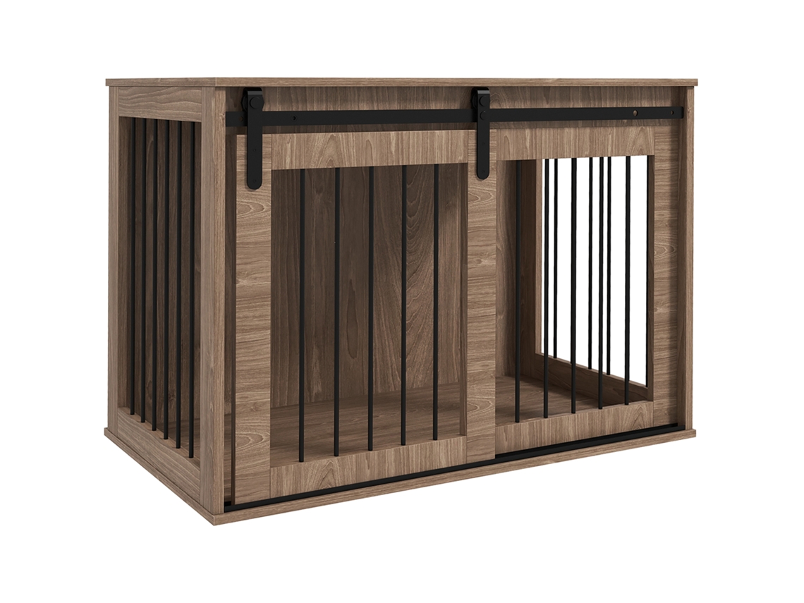 Gaiola para Cão S/MARCA (Madeira, 98x58x61cm, trancável, Design Rústico, Nogueira, Preto)