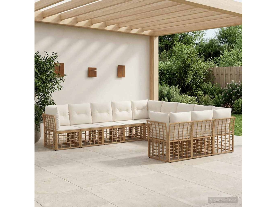 Vidaxl Conjunto De Sofás Para Exterior Natural E Branco Creme