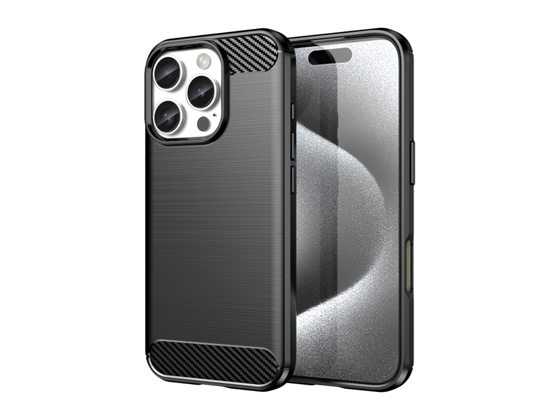 Capa De Tpu Para Iphone 16 Pro - Textura Escovada De Fibra De Carbono