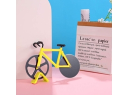 Cortador de pizza em formato de bicicleta com rodas antiaderentes de aço inoxidável e suporte.
