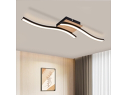 Nettlife Candeeiro, Led Plafon 12 W Madeira 3000 K Branco Quente Design Moderno Preto Metal, Em Alumínio E Metal, Para Sala, Quarto