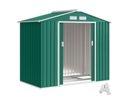 Suporte para Ferramentas de Chapa Metálica para Galpão de Jardim com Portas Deslizantes. 213x130x185cm. Verde Ge