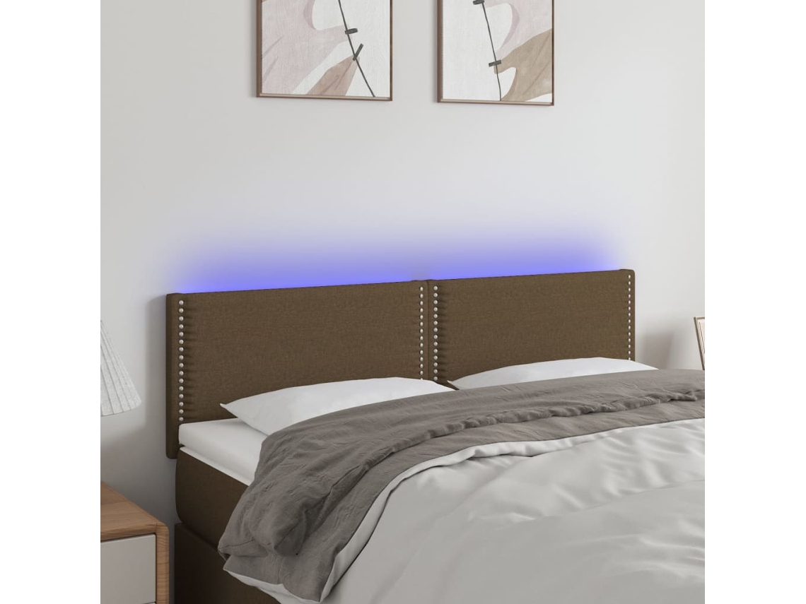 Vidaxl Cabeceira De Cama C/ Luzes Led Tecido 144x5x78/88 Cm Castanho