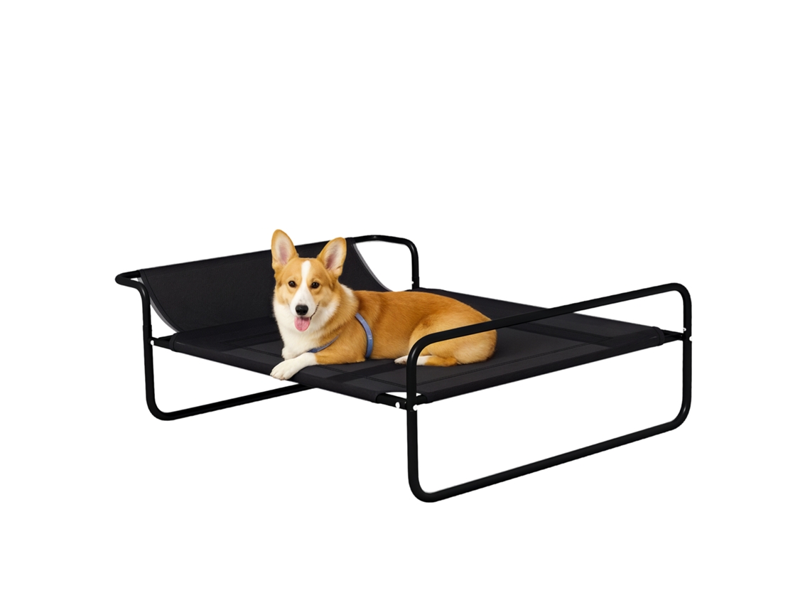 Cama Elevada Para Cães Com Apoio De Cabeça, Tecido Microperfurado, 91 X 69 X 29 Cm, Preta