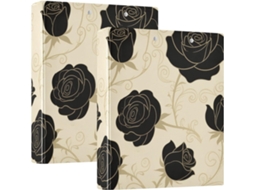 Pasta Escolar Moderna Com Estampa Floral Preta E Dourada Rosê, 3 Argolas, Bolsas Internas, Embalagem Com 1 ou 2 Unidades, 200 Folhas