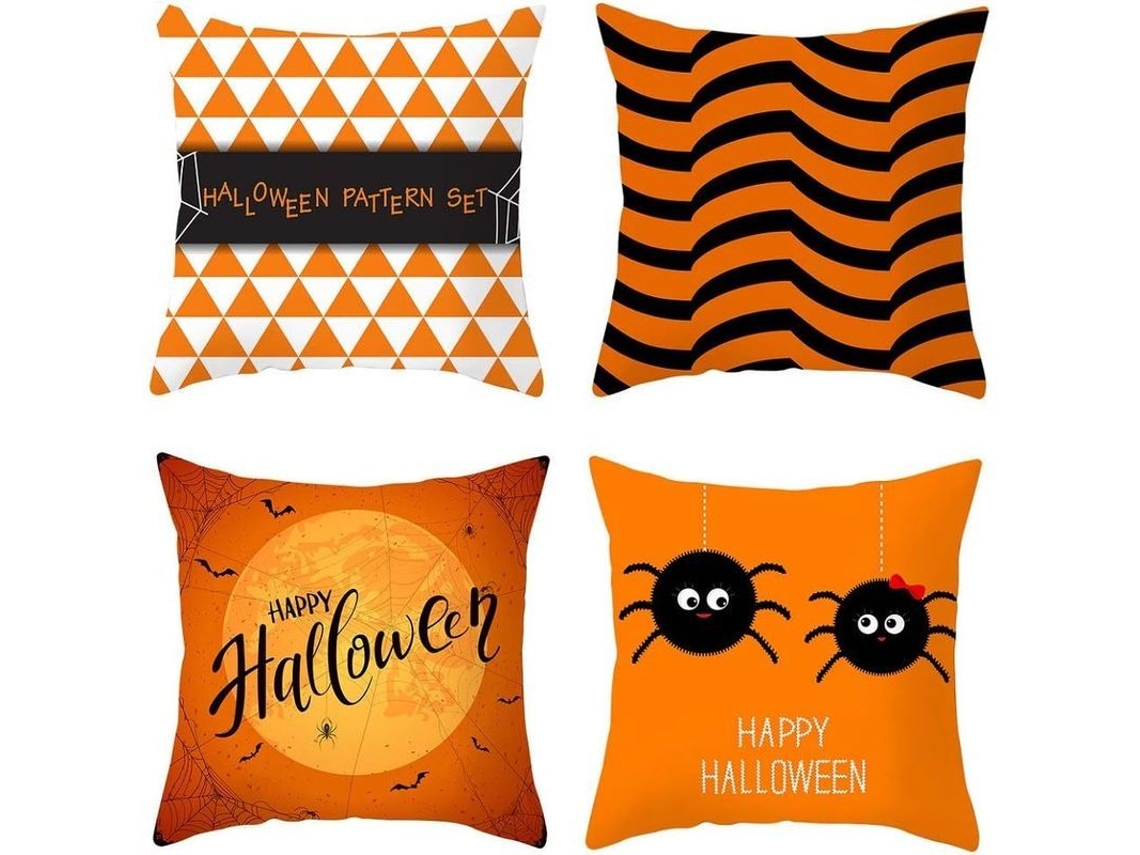 2026-4 Capas De Travesseiro De Halloween Com Estampa De Listras Para Sofá E Cama 45x45cm