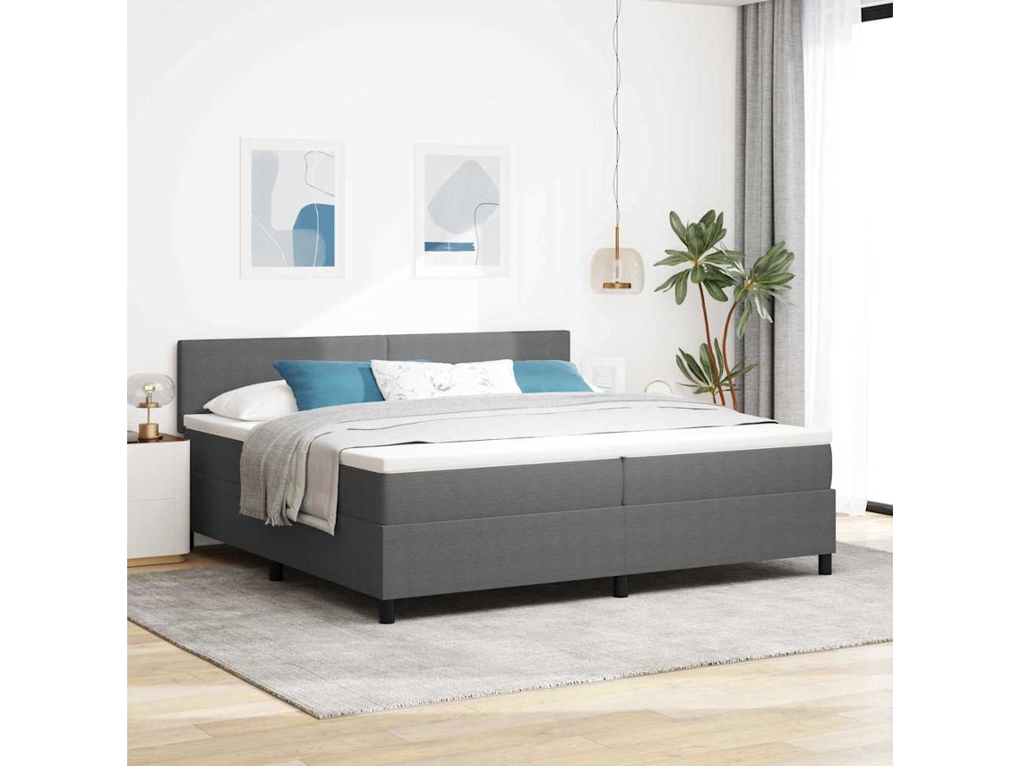 Vidaxl Cama Box Spring Led Cinza Claro E Branco 200 X 200 Cm