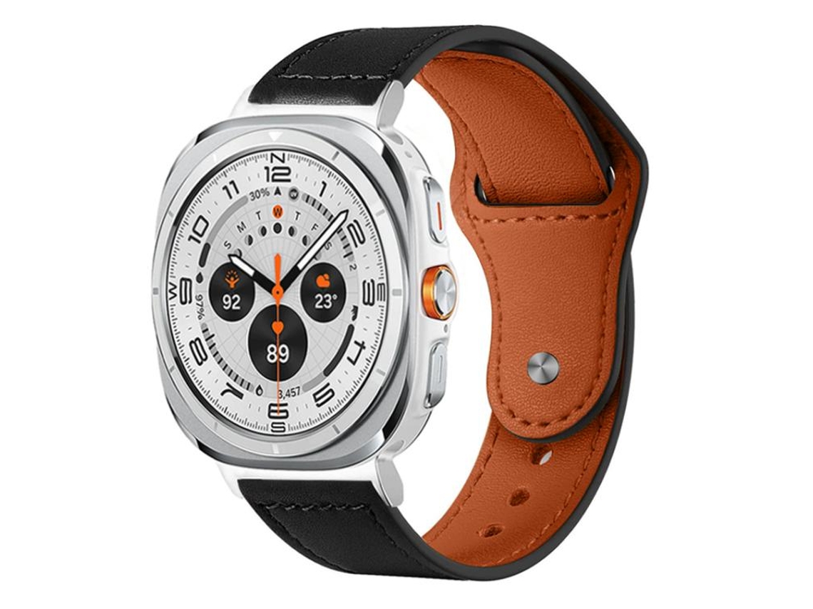 Bracelete GENUÍNO para Samsung Galaxy Watch Ultra em Couro com Fivela Rebitada Preta XIAOMOYU (47mm)